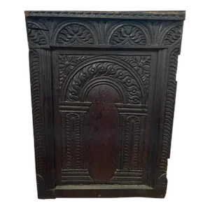 1600s Gothic Hand Carved Oak Wood Panel Architectural Element