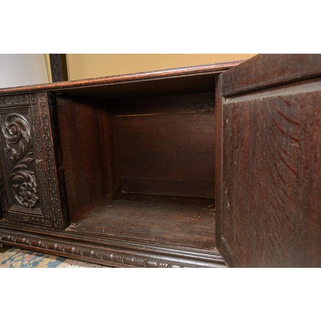 Wood Antique English Carved Oak Server With Shelf and Doors For Sale - Image 7 of 11