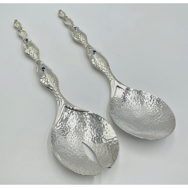 Mexican 1980s Emilia Castillo Silver-Plated Fish-Handle Serving Set, Taxco Mexico For Sale - Image 3 of 18