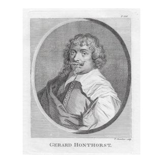 Antique Portrait Engraving of Dutch Artist Gerard Van Honthorst For Sale