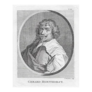 Antique Portrait Engraving of Dutch Artist Gerard Van Honthorst