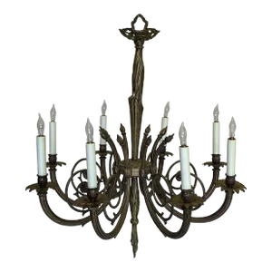 Art Deco Brass and Bronze French 1920's Eight Arm Chandelier
