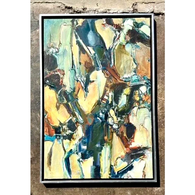 Mid-Century Modern Vintage Original Abstract Oil Painting on Canvas For Sale - Image 3 of 12