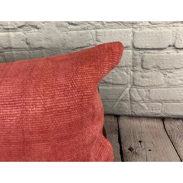 Turkish 16 x 24 Hemp Pillow Turkish Cushion Natural Red Pillow Cushion Cover For Sale - Image 3 of 4