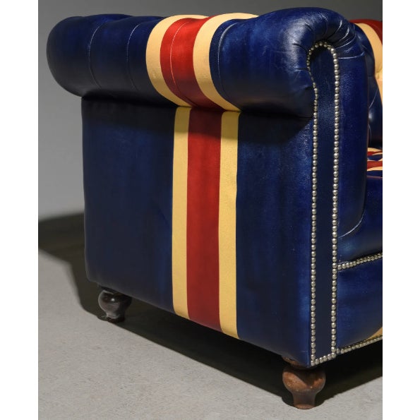 English Union Jack Leather Chesterfield British/English Style Sofa For Sale - Image 3 of 4