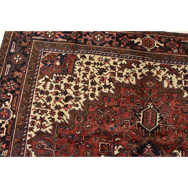 Textile Heriz Rug 8'6'' X 10'3'' Red Wool Vintage Tribal Hand-Knotted Oriental Carpet For Sale - Image 7 of 15