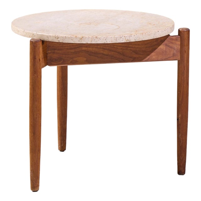 Jens Risom Mid Century Travertine Top Side End Table For Sale