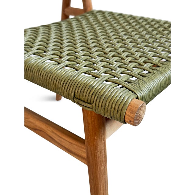Outdoor Green Woven Teak Dining Chair For Sale In Los Angeles - Image 6 of 8