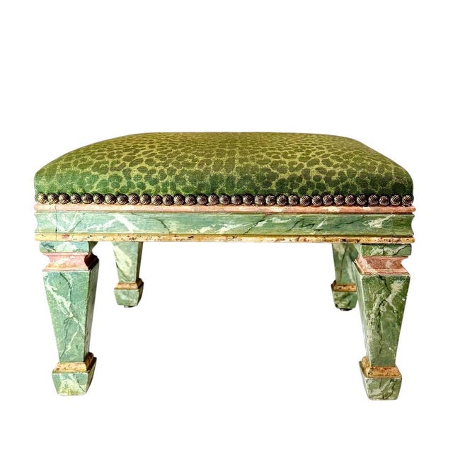 Wood 19th Century Italian Faux Painted Bench With Scalamandré For Sale - Image 7 of 10