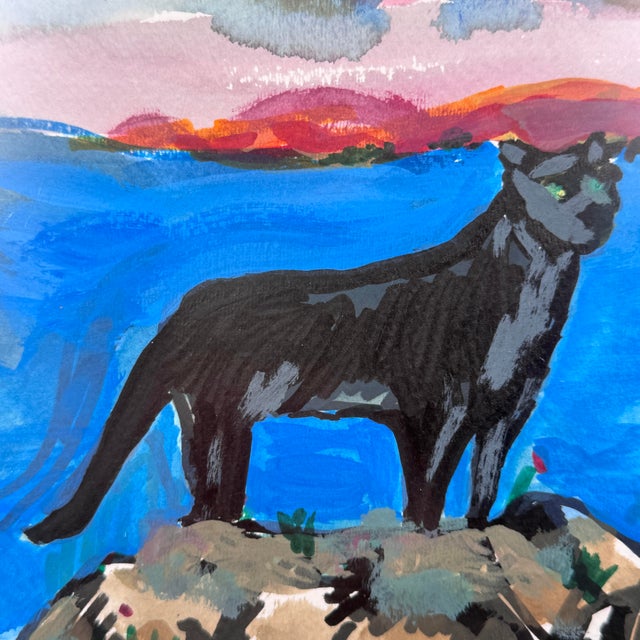 American Barbara Grandis Signed Panther Landscape Watercolor & Gouache on Paper For Sale - Image 3 of 11