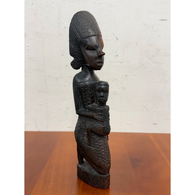 African African Hand Carved Wood Mother + Child Sculpture For Sale - Image 3 of 12