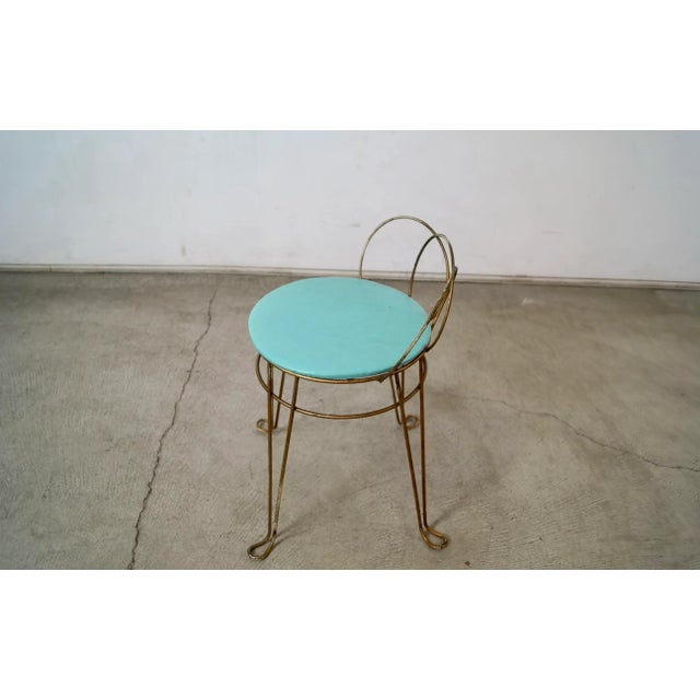 Hollywood Regency 1950’s Mid-Century Modern Patinated Brass Vanity Stool For Sale - Image 4 of 12