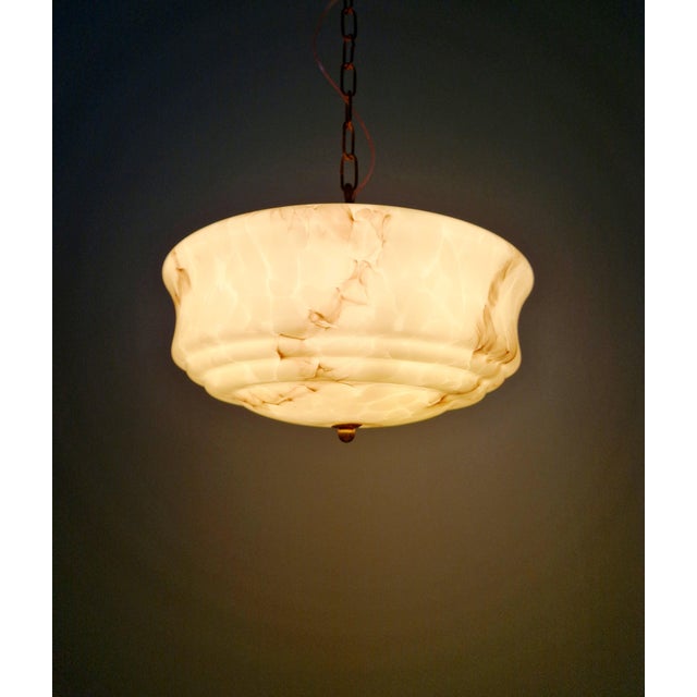 Copper Art Deco Pendant Light in Marbled Opaline Glass, 1920s For Sale - Image 8 of 16