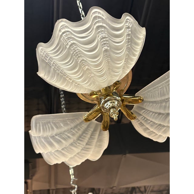 Murano Vintage Murano Glass Ceiling Flush Mount Chandelier 3 Light Scalloped Clam Shell For Sale - Image 4 of 11