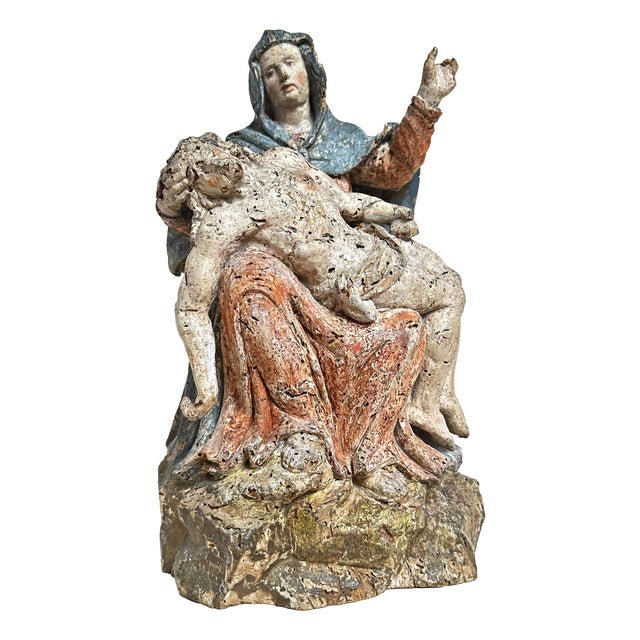 Pieta, Vesperbild, 17th Century German, Carved Wood, Painted For Sale