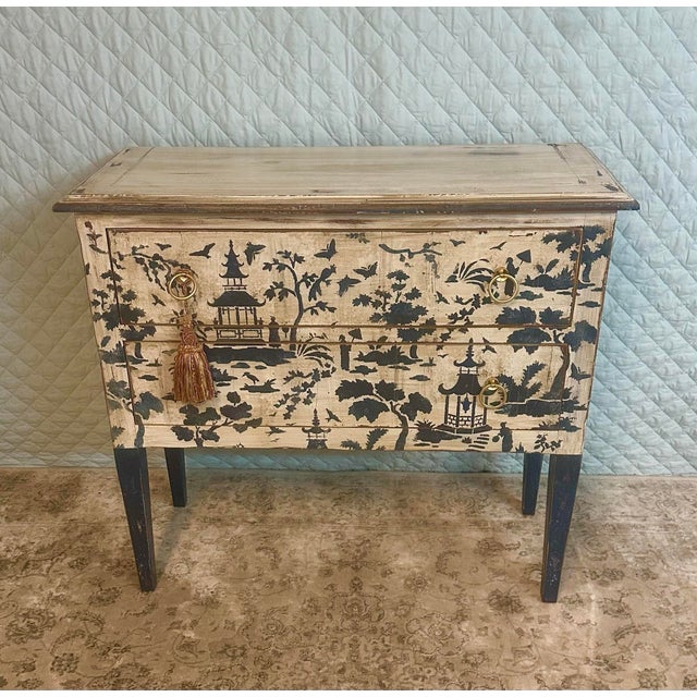 Cream Vintage Baker Furniture Hand Painted Chinoiserie Cabinet For Sale - Image 8 of 12