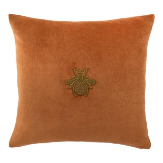 Orange Bee Velvet Embroidered Throw Pillow Cover, 20 X 20 For Sale