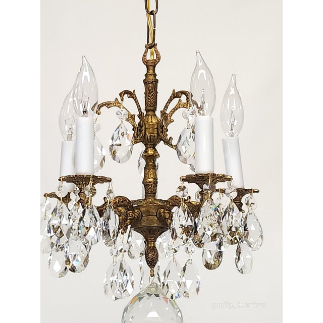 Offered for your consideration is an original Antique 5 Arm 5 Light Tiny Dancer Brass Cut Lead Glass Crystal Chandelier....
