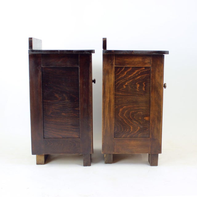 Tall Vintage Bedside Tables in Wood, Czechoslovakia, 1930s, Set of 2 For Sale - Image 14 of 16