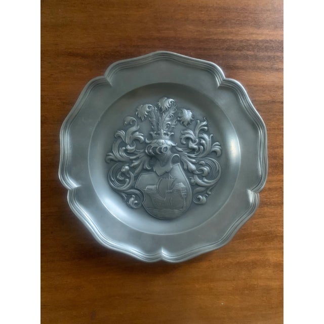 Mid-Century European Pewter Heraldic Wall Plate With Ship Crest For Sale - Image 12 of 12