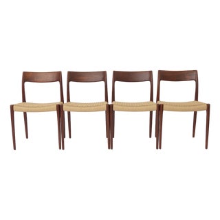 Mid-Century Model 77 Chairs in Teak and Danish Cord by Niels Otto (N. O.) Møller for J.L. Møllers, Denmark, 1950s, Set of 4 For Sale