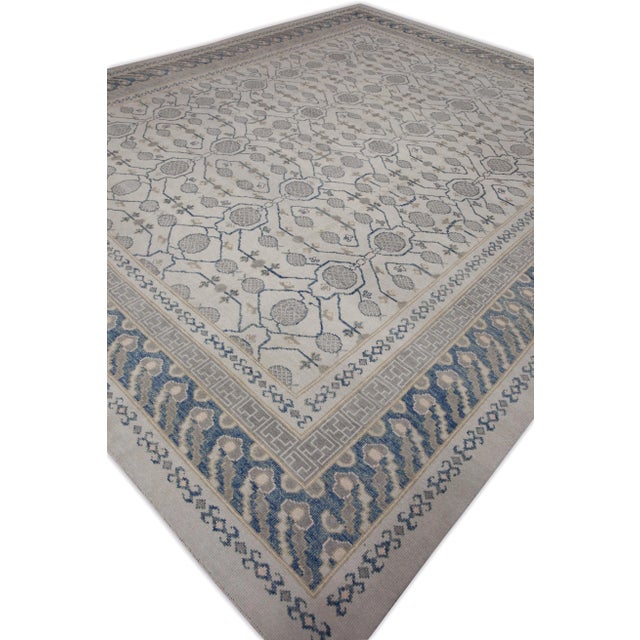 Early 21st Century Early 21st Century Cream & Blue Geometric Design Handwoven Wool Turkish Oushak Rug 12' X 14'6" For Sale - Image 5 of 8