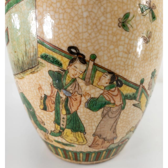 Chinese Famille Verte Beige Crackled Vase or Urn for a Lamp For Sale In New York - Image 6 of 13
