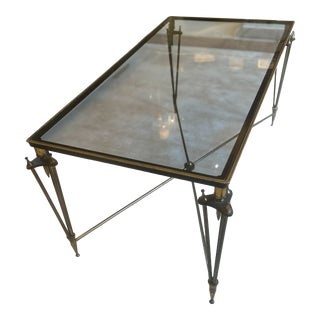 1940’s French Brass and Smoked Glass Coffee Table For Sale