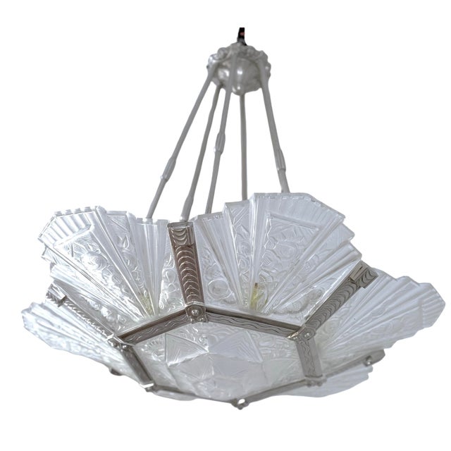 Art Deco 1930’s French Art Deco Chandelier Signed Verrerie Des Hanots For Sale - Image 3 of 12