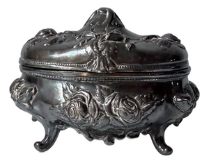 Antique Ornate Silver Plated Trinket Jewelry Box