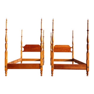 Vintage Pair Twin XL Size Stickley Cherry Valley Chippendale Tall Poster Beds For Sale