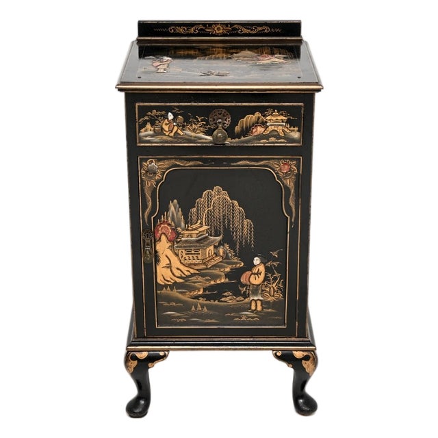 Antique Chinoiserie Lacquered Bedside Cabinet, 1900s For Sale