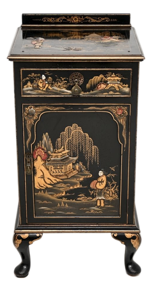 Antique Chinoiserie Lacquered Bedside Cabinet, 1900s