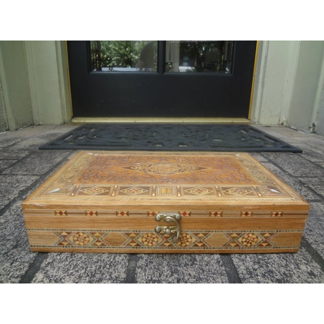 Mid 20th Century Vintage Rectangular Moroccan Inlaid Decorative Box For Sale - Image 10 of 12
