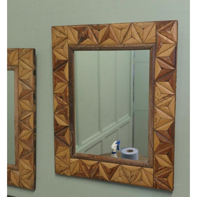 1930s Art Deco Bamboo Inlaid Mirrors, 1930, Set of 2 For Sale - Image 5 of 7