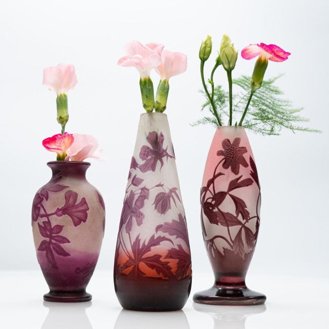 Acid Etched Double Overlay Cameo Vases from Gallé, 1920, Set of 3 For Sale - Image 12 of 13