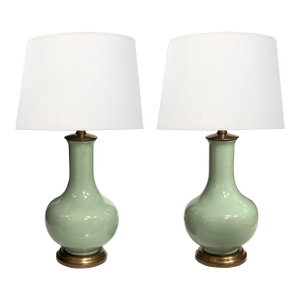 Large Pair Chinese Celadon Glazed Bottle-Form Porcelain Lamps