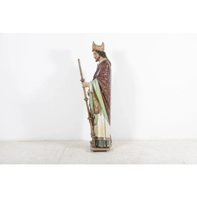 18th Century Italian Polychrome Carved Oak Bishop Statue For Sale - Image 15 of 18