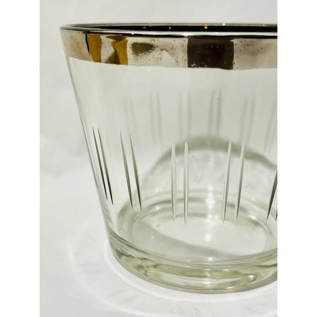 1960s Vintage Mid-Century Modern Small Ice Bucket Barware Glass Cut Silver Rim For Sale - Image 5 of 8