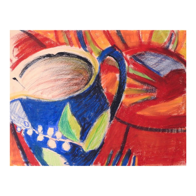 Mid 20th Century Abstract Blue Pitcher Still Life Painting For Sale