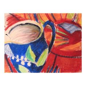 Mid 20th Century Abstract Blue Pitcher Still Life Painting