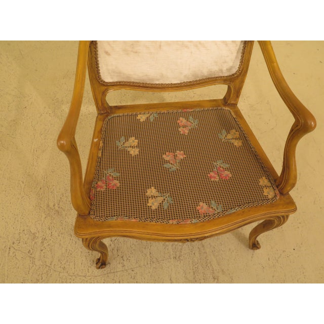 Brown Vintage Mid Century French Style Paint Decorated Arm Chairs- A Pair For Sale - Image 8 of 13
