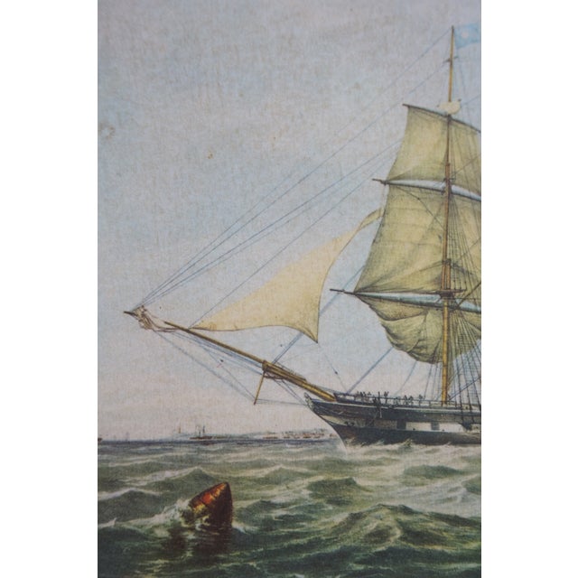 Blue Pair Mid Century Clipper Ship Prints Windsor Castle & Swiftsure Maple Frames 12" For Sale - Image 8 of 11