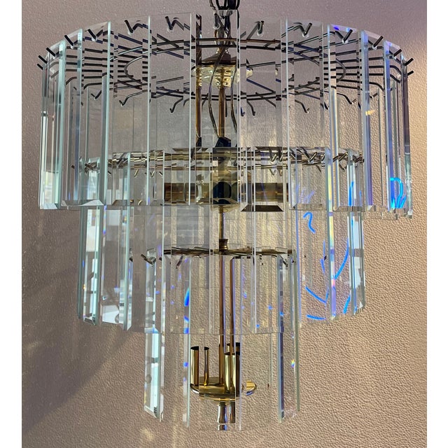 1960s Triple Tiered Glass Chandelier For Sale - Image 4 of 5