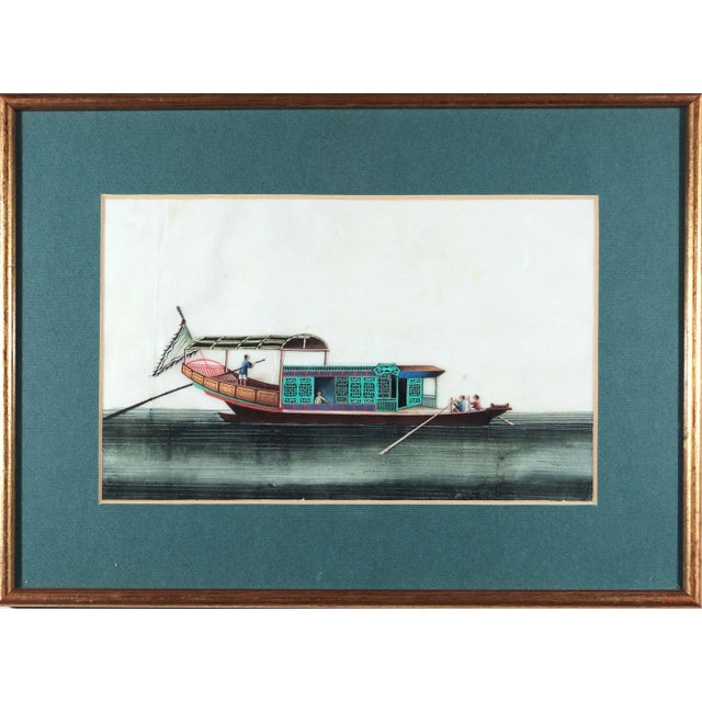 Ceramic Set of Five 19th Century China Trade Watercolors of Junks on Pith Paper For Sale - Image 7 of 12
