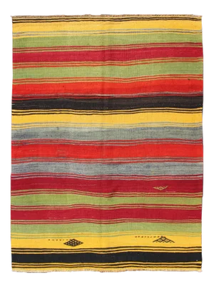 Colorful Vintage Turkish Kilim Rug With Subtle Tribal Shapes and Stripes Design