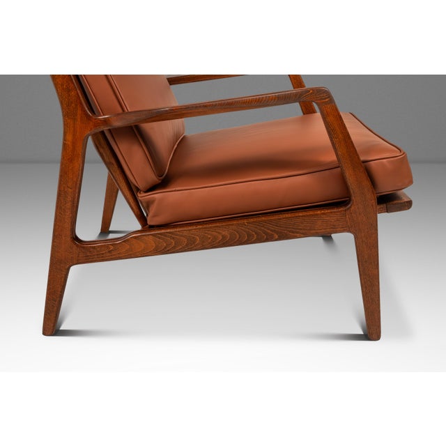 Brown Restored Danish Modern Model 596 Lounge Chair in Beech & Leather Attributed to Lawrence Peabody & Ib Kofod Larsen for Selig, Denmark, C. 1950's For Sale - Image 8 of 18