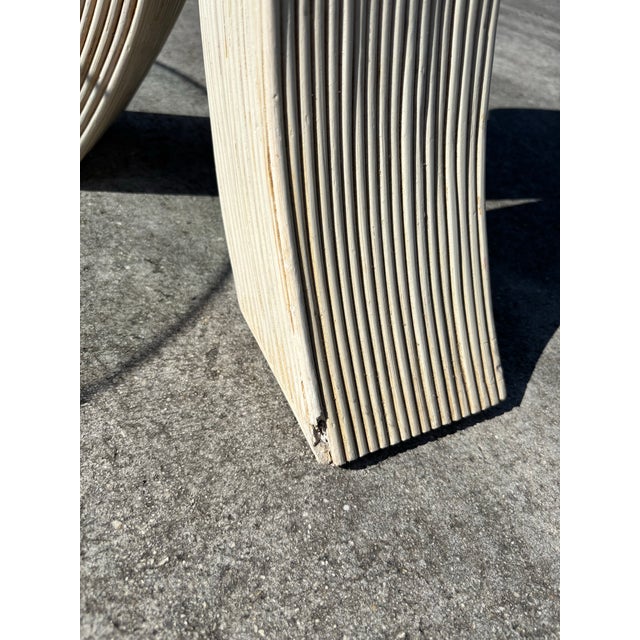 Cream 1980s Coastal Boho Cream Colored Pencil Reed Rattan Side Tables- Set of 2 For Sale - Image 8 of 11
