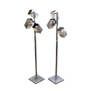 1960s Koch & Lowy Modern Chrome Floor Lamps - a Pair For Sale