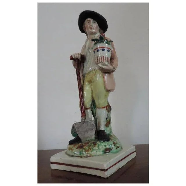 Yellow Antique 18th Century Staffordshire Pearlware Figure of a Gardener For Sale - Image 8 of 11